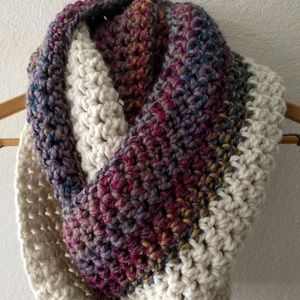 Blue, purple, pink and cream multicolored scarf